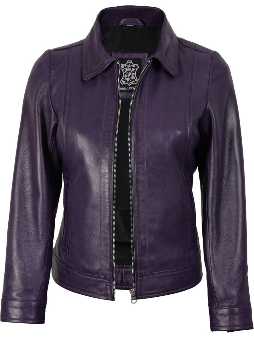 Women’s Casual Vintage Leather Jacket Stylish Biker Coat-Purple